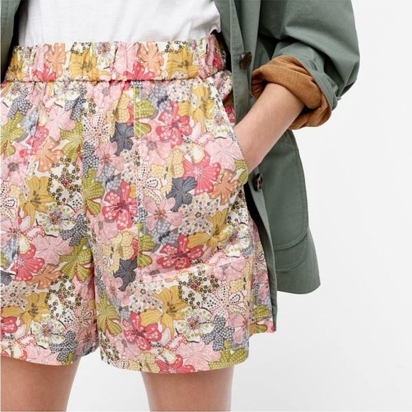 J CREW LIBERTY LONDON Colorful Multi Floral Print Cotton Pull On Camp Shorts XXS - Picture 3 of 8